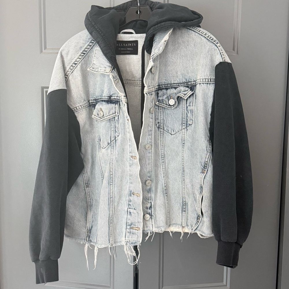 ALLSAINTS Milena Hooded Jacket in Indigo Blue Denim XS/S EUC Revolve